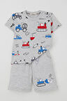 Breeze Erkek Çocuk Şortlu Takım Eğlenceli İş Makineleri Desenli 1.5-5 Yaş, Açık Gri Melanj