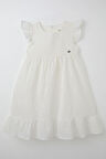 Breeze Kız Çocuk Elbise Güpürlü Çiçek Nakışlı 4-9 Yaş, Ekru