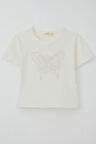 Breeze Kız Çocuk Tişört Kelebek Armalı İnci & Pul Detaylı 9-14 Yaş, Ekru