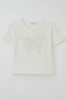 Breeze Kız Çocuk Tişört Kelebek Armalı İnci & Pul Detaylı 9-14 Yaş, Ekru