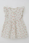 Breeze Kız Çocuk Elbise Çiçek Desenli Önden Düğme Detaylı 2-6 Yaş, Ekru