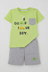 Breeze Erkek Çocuk Şortlu Takım Araba Baskılı Cep Detaylı 1.5-5 Yaş, Fıstık Yeşili