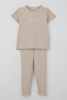 Breeze Kız Çocuk Taytlı Takım Simli Yazı Baskılı 1.5-5 Yaş, Bej