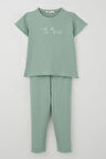 Breeze Kız Çocuk Taytlı Takım Simli Yazı Baskılı 1.5-5 Yaş, Mint Yeşili