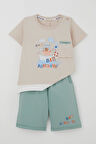 Breeze Erkek Bebek Şortlu Takım Sevimli Kaptan Ayıcık Baskılı Cep Detaylı 9 Ay-3 Yaş, Bej