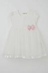 Breeze Kız Çocuk Elbise Tüllü Simli Fiyonk Aksesuarlı 2-6 Yaş, Ekru