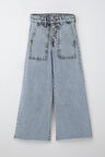 Breeze Kız Çocuk Jean Pantolon Geniş Paça Düğmeli Paçası Püskül Detaylı 5-9 Yaş, Açık Mavi