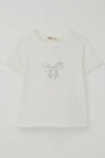 Breeze Kız Çocuk Tişört Taşlı Fiyonk Baskılı 8-14 Yaş, Ekru