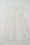 Breeze Kız Çocuk Elbise Çiçek Nakışlı Arma Detaylı 4-9 Yaş, Ekru