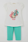 Breeze Kız Çocuk Kapri Taytlı Takım Çiçekli Kız Baskılı 1.5-5 Yaş, Ekru