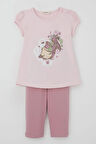 Breeze Kız Çocuk Kapri Taytlı Takım Çiçekli Kız Baskılı 1.5-5 Yaş, Pembe