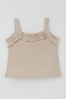 Breeze Kız Çocuk Askılı Crop Tişört Fırfır Detaylı 8-14 Yaş, Bej