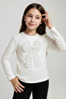 Breeze Kız Çocuk Uzun Kollu Tişört Fiyonk Aksesuarlı 8-12 Yaş, Ekru
