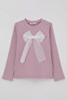 Breeze Kız Çocuk Uzun Kollu Tişört Fiyonk Aksesuarlı 8-12 Yaş, Lila