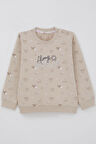 Breeze Kız Çocuk Sweatshirt Kalp Desenli Yazı Baskılı 1.5-5 Yaş, Bej