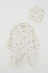 Breeze Erkek Bebek Patikli Tulum Sevimli Deniz Hayvanları Desenli 0-6 Ay, Krem