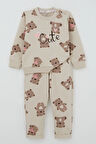 Breeze Kız Bebek Eşofman Takım Mutlu Ayıcık Desenli 6 Ay-2 Yaş, Bej