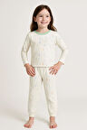 Breeze Kız Çocuk Pijama Takımı Bahar Fısıltısı Renkli Yapraklar Desenli 4-8 Yaş, Ekru