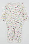 Breeze Kız Bebek Pijama Takımı Omuzdan Patlı Renkli Çiçek Desenli 4 Ay-1 Yaş, Ekru