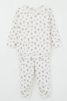 Breeze Kız Bebek Pijama Takımı Omuzdan Patlı Çiçek Desenli 4 Ay-1 Yaş, Ekru