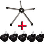 Türksit Ofis Koltuğu Yedek Parça Çekme Metalik Gri Boyalı Ayak 70'Lik+5'Li Tekerlek Seti