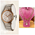 Ferrucci Spor Şık Çelik Kadın Kol Saat+%100 Çelik Kolye Hediye