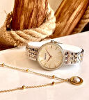 Ferrucci Silver&Gold Çelik Kordon Klasik Şık Kadın Kol Saat+Çelik Kolye Hediyeli