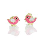 Pembe Kuş Altın Çivi Çocuk Küpe