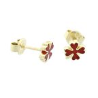 Kırmızı Kalp Yonca Çivili Altın Çocuk Küpe