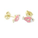 Pembe Balık Çivili Altın Çocuk Küpe