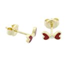 Kırmızı Fiyonk Çivili Altın Çocuk Küpe