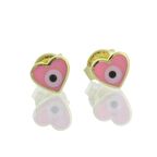 Pembe Kalp Nazar Çivili Altın Çocuk Küpe