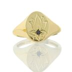 Siyah Pırlanta Lotus Çiçeği Altın Yüzük