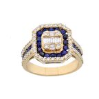 Safir Taşlı Pırlanta Baget Yüzük