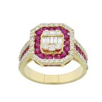 Yakut Taşlı Pırlanta Baget Yüzük