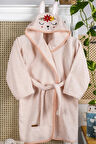 %100 Pamuk Bebek Çocuk Bornozu Kapüşonlu Nakışlı Hayvan Figürlü Bornoz
