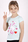 Toontoy Kız Çocuk Kalpli Tavşan Baskılı Tişört