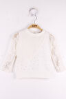 Toontoy Kız Çocuk Kolları Dantelli Taş İşlemeli Tişört