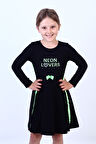 Toontoy Kız Çocuk Neon Lover Nakışlı Elbise