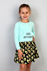 Toontoy Kız Çocuk Cute Avocado Naskışlı Eteği Desenli Elbise