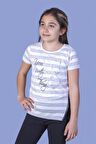 Toontoy Kız Çocuk Çizgili Kelebek Baskılı Tişört