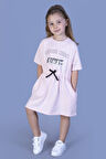 Toontoy Kız Çocuk Baskılı Taş İşlemeli Beli Lastikli İki Yanı Cepli  Elbise