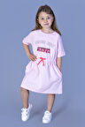 Toontoy Kız Çocuk Baskılı Taş İşlemeli Beli Lastikli İki Yanı Cepli  Elbise