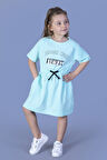 Toontoy Kız Çocuk Baskılı Taş İşlemeli Beli Lastikli İki Yanı Cepli  Elbise