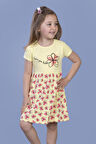 Toontoy Kız Çocuk Çiçek Desenli Yazı Nakışlı Pullu Taş İşlemeli Elbise
