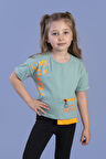 Toontoy Kız Çocuk Neon Uyumlu Cep Detaylı Baskılı Tişört