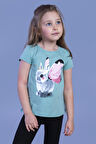 Toontoy Kız Çocuk Tavşan Baskılı Pul İşlemeli Tişört