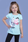 Toontoy Kız Çocuk Tavşan Baskılı Pul İşlemeli Tişört