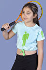 Toontoy Kız Çocuk Crop Model Baskılı Taş İşlemeli Tişört