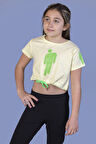 Toontoy Kız Çocuk Crop Model Baskılı Taş İşlemeli Tişört